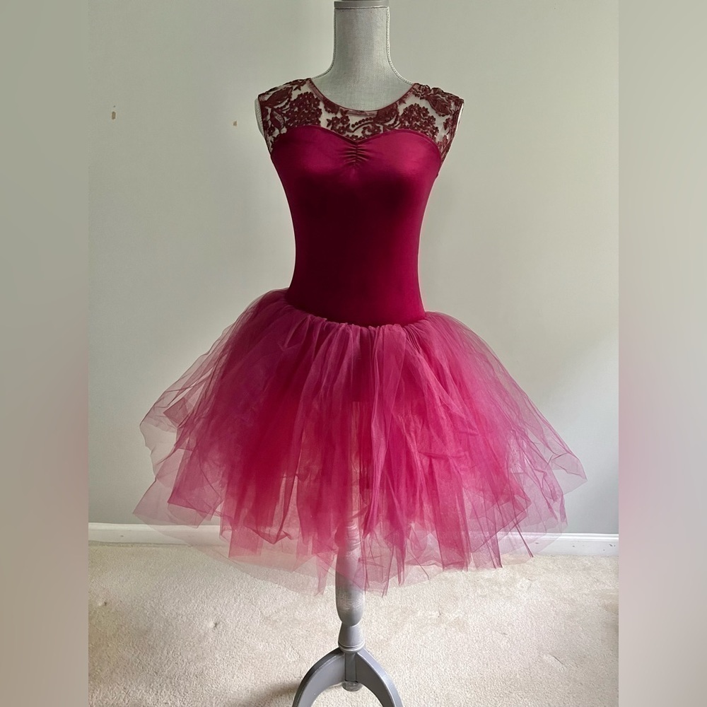 Revolution Dancewear RC18542 Size SA Burgundy Velvet with Lace & Tulle Skirt